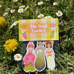 Stickers De Fruitdames - Peer, Sinaasappel en Aardbei dames - stickerspakket - 3 stuks