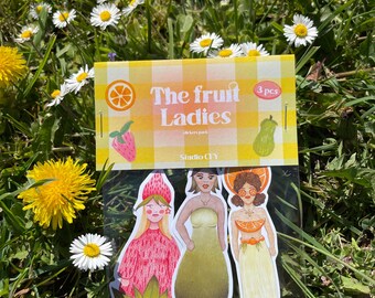 Stickers The fruit Ladies - Pear, Orange and Strawberry ladies - stickers pack - 3pcs