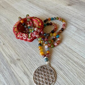 Japa Mala en agate multicolore/colliers de yoga/colliers de méditation/108 grains/108 boules/agate/fleur de vie image 5