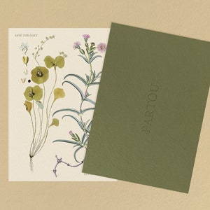 Bewaar deze datum met wilde bloemen | Aanpasbare A6-sjabloon met prachtige bloemenbotanische illustratie