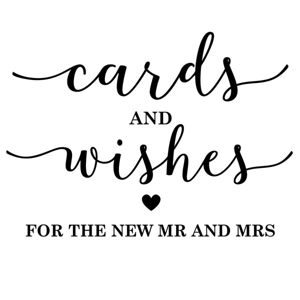 Cards and Wishes For The New Mr & Mrs Vinyl Decal Sticker DIY Wedding Sign 20 x 14cm