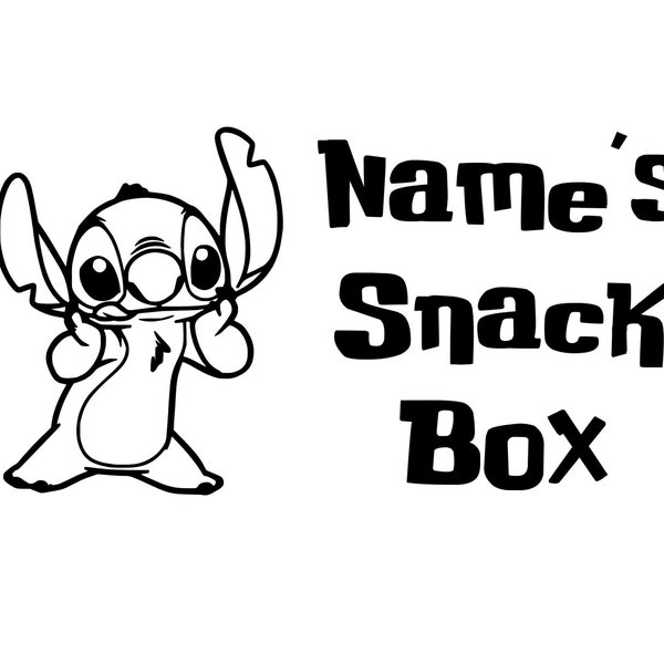 Personalisierte Disney Stitch 'Name's Snack Box' Vinyl Aufkleber Aufkleber 24 Farben erhältlich