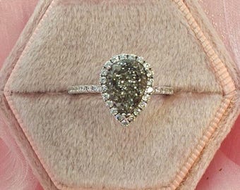 Custom Halo Teardrop Cremation Ashes Ring, Ashes Memorial Jewelry, Ashes Keepsake, Pet Cremation Ashes Ring, Handmade Jewelry