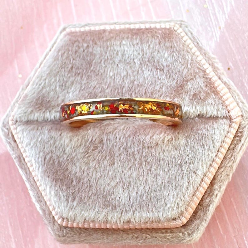 Custom Cremation Stackable Ring, Minimalist Ashes Ring, Memorial Jewelry for Pet Loss, Simple Gold Ring with Ashes Inlay, Keepsake Ring Gift image 1
