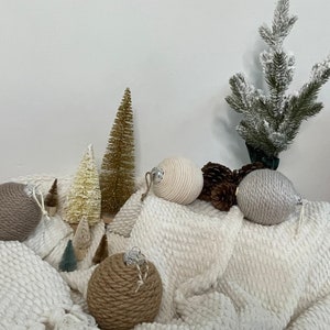 Handcrafted Farmhouse Christmas Ornaments, Yarn and Twine, Set of 4