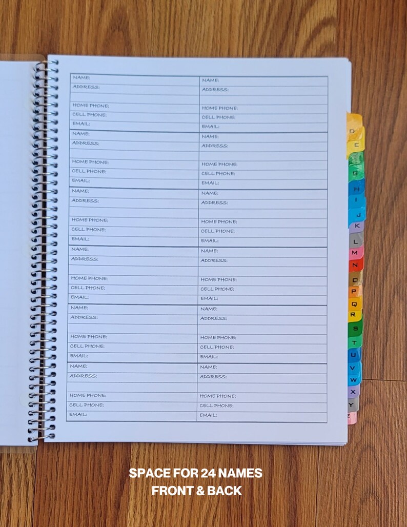 ADDRESS BOOK, AZ Divider Tabs, Large Print, Personalized, Gift for