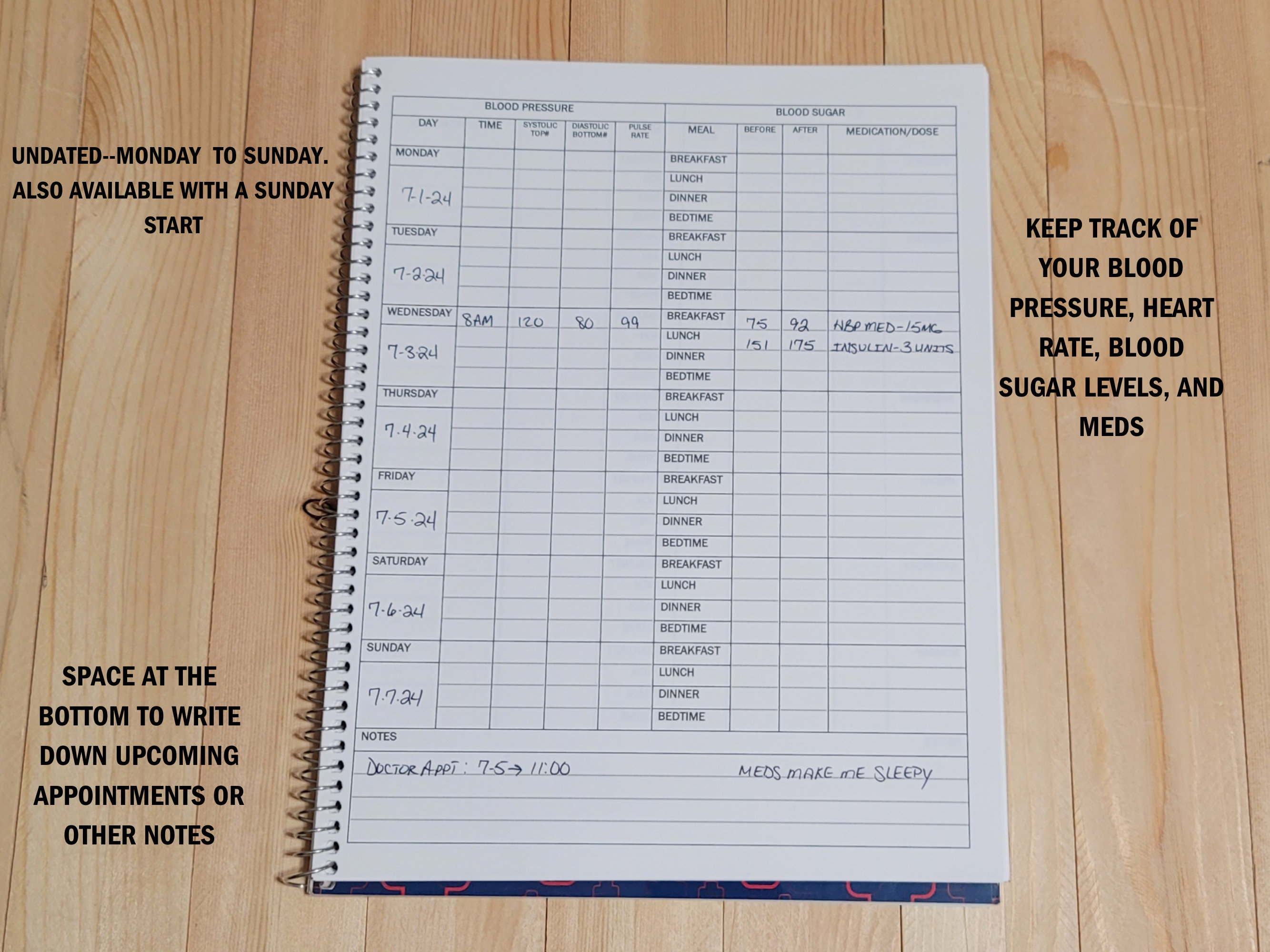 Blood Pressure and Blood Sugar Log, Medical Notebook, Letter Size - Etsy