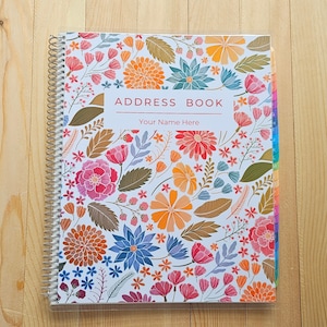 ADDRESS BOOK, A-Z divider tabs, large print, personalized, gift for Grandma, letter size, anniversary, birthday reminder, contacts keeper