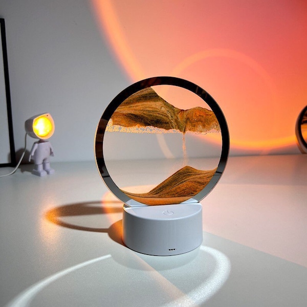 Mystical Sandscape Table Lamp: 7-Color USB Night Light – 3D Natural Landscape – Creative Ambiance -LED Quicksand – Home Decor – Unique Gifts