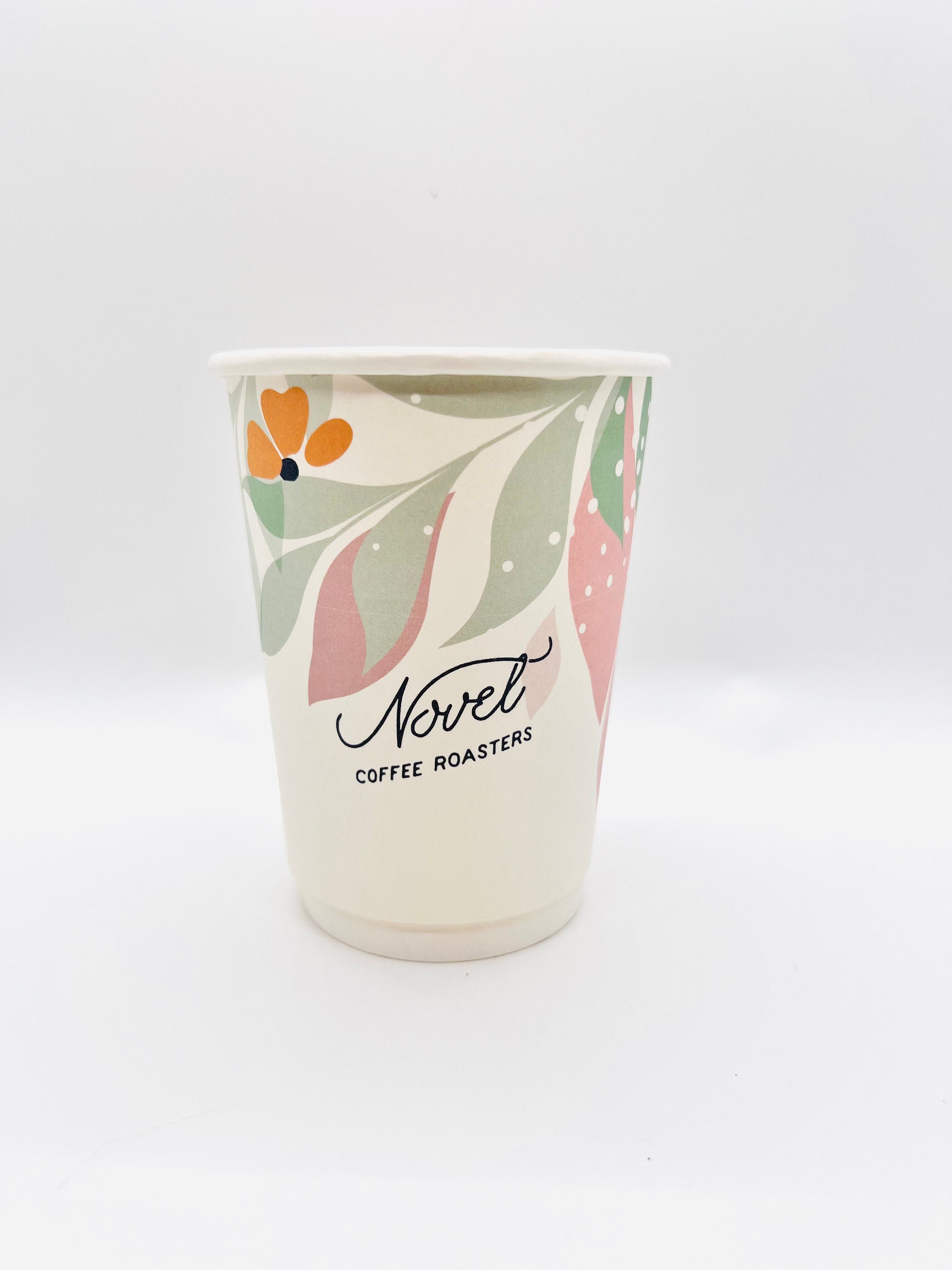 24 Pack 16oz To Go Coffee Cups with Lids, Vintage Floral Design Paper  (Pastel Colors, 4 Designs)