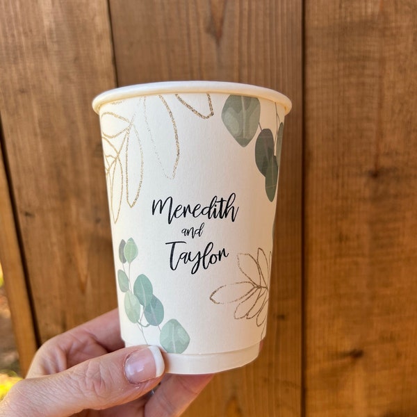 PERSONALIZED WEDDING CUP and lid, Double Walled Beautiful Greenery Wedding Cup, Custom Floral Cup, Personalized Coffee Cup