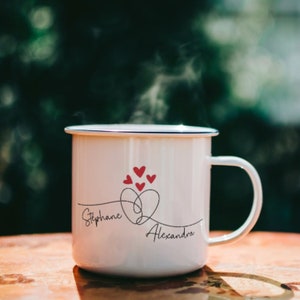 PERSONALIZED CUP Couple in Love -Coffee Mug Customizable First Names, Valentine&#39;s Day Love, Heart -Gift Idea for Couple Man Husband and Wife