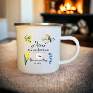 TAZA PERSONALIZADA Gracias Maestra en Metal Esmaltado - Taza Personalizada - Taza de Café - Idea de Regalo para Maestra, Niñera, Atsem