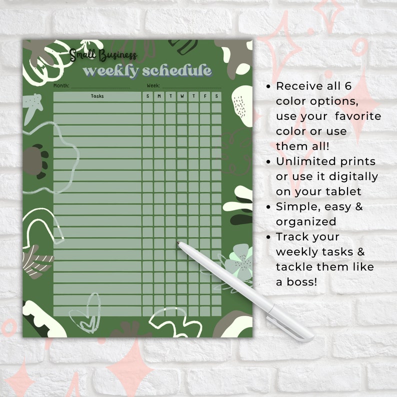 Small Business Weekly Schedule Weekly Schedule Planner Small Business