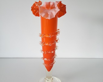 REDUCED Vintage Orange Art Glass Vase