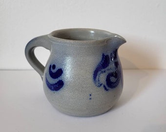 Vintage Salt Glazed Pottery Colbalt Blue Pitcher Jug