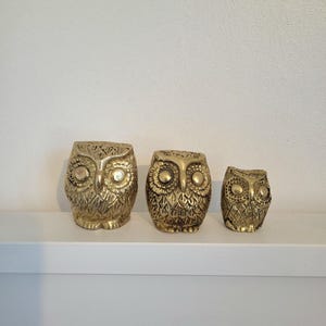 Vintage Set of Three Mid Century Brass Owl Figurines