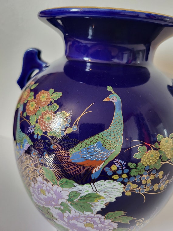 Vintage Japanese Decorative Blue Peacock Vase - Etsy