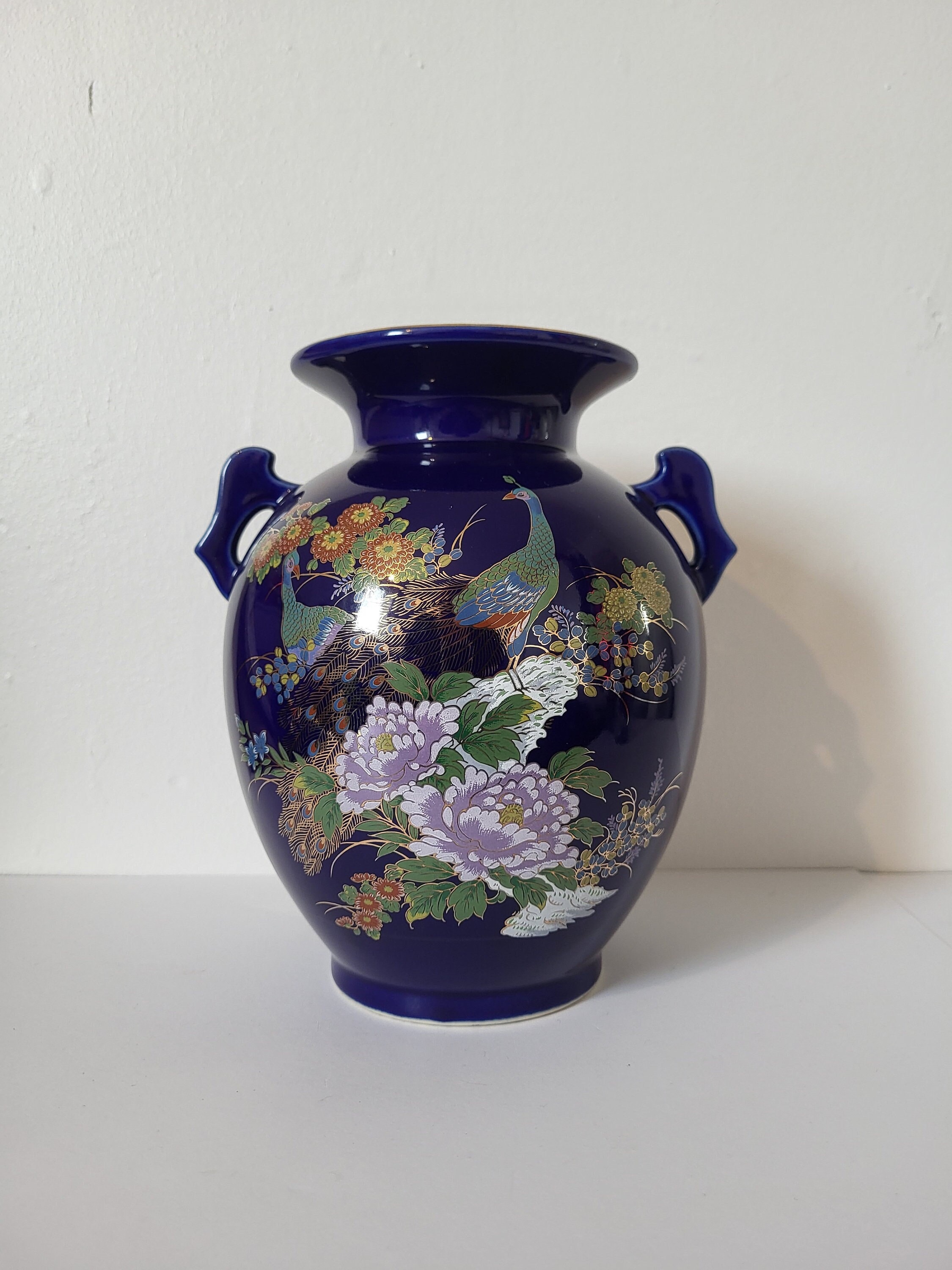 Vintage Japanese Decorative Blue Peacock Vase - Etsy