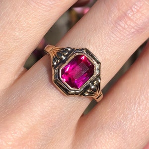 Vintage Rolled Gold Pink Paste Statement Ring