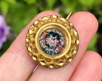 Antique Georgian Tudor Rose Gold Filled Glass Brooch