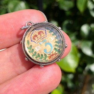 Antique Silver Victorian Enamel Shilling Coin Pendant