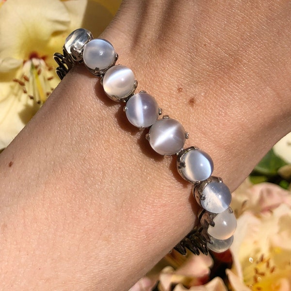 Vintage Modernist Silver Moonstone Cabochon Bracelet