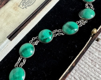 Antique Silver Malachite Panel Bracelet