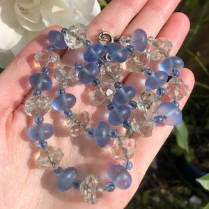 Antique Art Deco Rock Crystal Blue Glass Bead Necklace