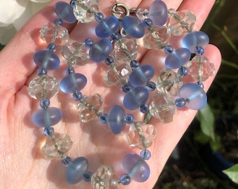 Antieke art-deco bergkristal blauwe glaskralenketting
