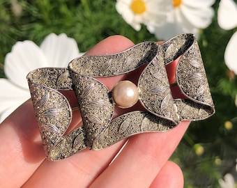 Antique Theodor Fahrner Silver Gilt Curved Bow Brooch