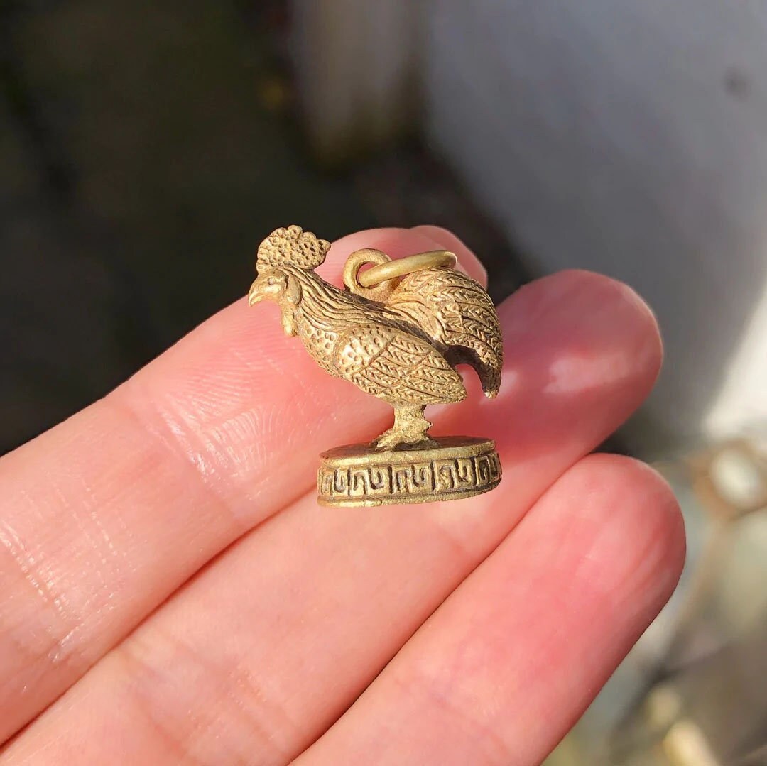 Antique Gold Base Metal Cockerel Charm Etsy