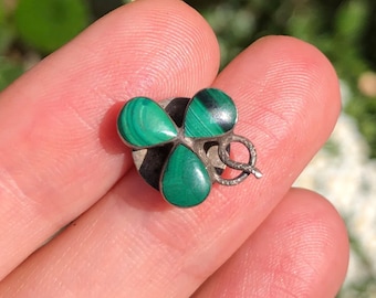 Antique Victorian Silver Malachite Clover Stud Button