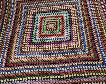Vintage Hand Crocheted Afghan Blanket Striped Retro Couch Sofa Bed Throw 55 X 55