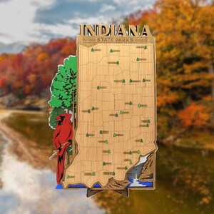 Indiana State Parks Travel Guide Wall Decor Checklist Tracker Wood Rustic