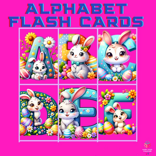 Easter Bunny Alphabet Flash Cards - Child Care Development -  Early Learning Children and Toddlers - Digital Downloads - PNG Files