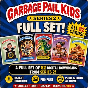 Garbage Pail Kids Series 2 Full Set Digital Cards | 82 PNG Downloads | Retro 80s Trading Card Style | Printable Vintage Collectors Art