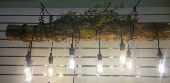 Indoor outdoor Farmhouse Lighting Log With String Lights Bar