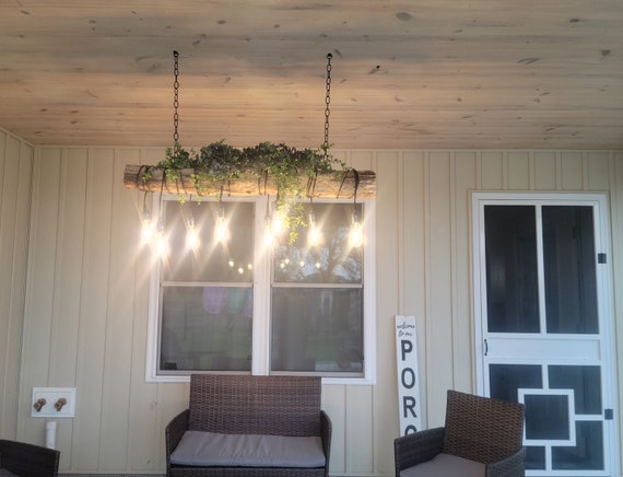 Indoor/outdoor Farmhouse Lighting, Log With String Lights, Bar