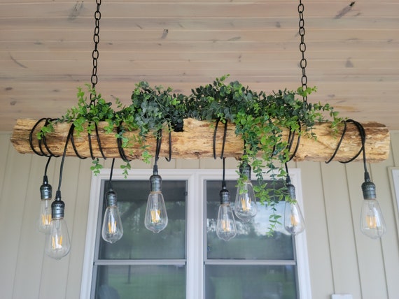 Indoor outdoor Farmhouse Lighting Log With String Lights Bar