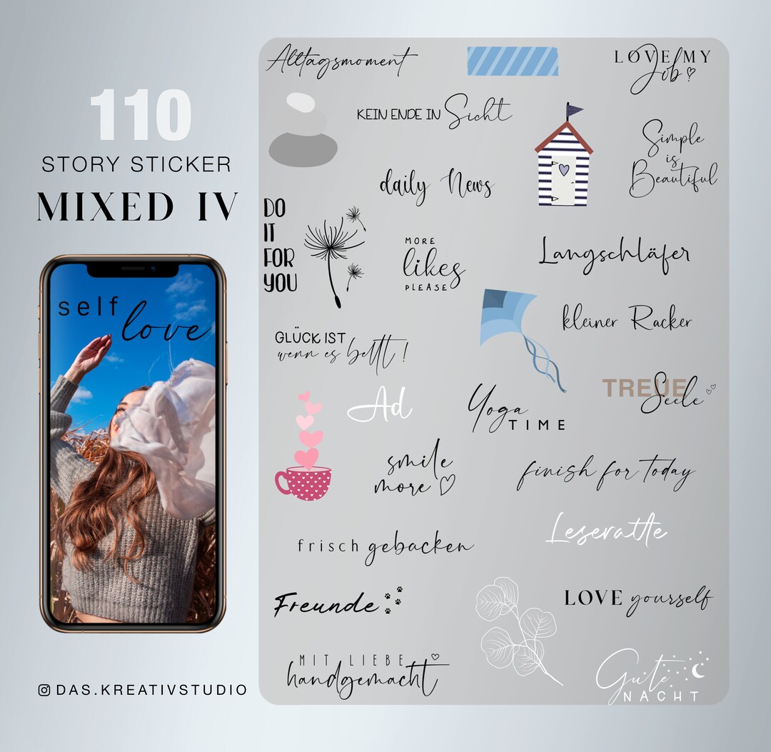 110 Instagram Story Sticker XXL Mixed 4 Botanical Daily Mix Love Family ...