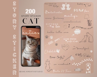 Más de 200 pegatinas para historias de Instagram, gatos, mascotas, pegatinas, mamá gata, amor de gato, patas, gatito, amor, cachorro, mejor amigo, gato, png digital