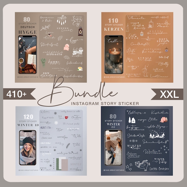 410+ Instagram Story Sticker Bundle Winter Snow hygge candles brushstrokes png Digital Clipart