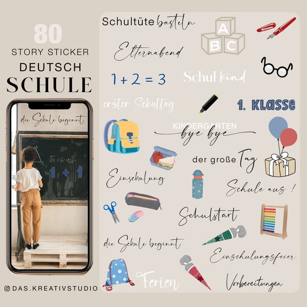 80+ Instagram Story Sticker Schule Einschulung Kinder Schulkind Work Planner Basic Daily deutsch family digital png