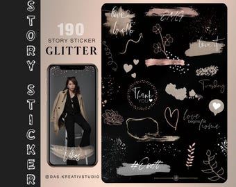 190+ Instagram Story Stickers Glitter Clipart Elements Backgrounds brushstrokes Gold silver Rose sparkle Glitter overlays png