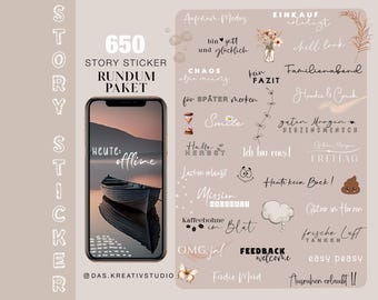 650+ Instagram Story Stickers All-round Package XXL Words Lettering Basic Everyday German Flowers Mix Love Family Digital png