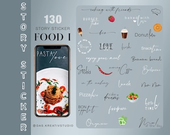 130+ Instagram Story Stickers Food everyday Basic Daily Dinner vegan cooking love foodporn Clipart digital png