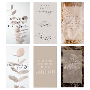 May include: Six printable cards with inspirational quotes and a neutral background. The quotes are: "Be you do you for you", "Make today amazing", "Just breathe", "Be happy", "Enjoy every moment", "I have decided and say maybe".