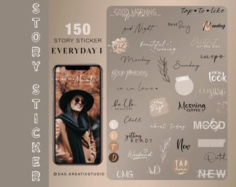150+ Instagram Story Stickers Everyday I Basic Daily botanical weekdays Mix Everyday love ootd beige good Morning digital png