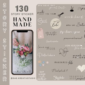 Más de 130 pegatinas para historias de Instagram, hechas a mano, bricolaje, manualidades, pequeñas empresas, básicas, amor básico, plotter, amor, macramé, tela, amor, png digital